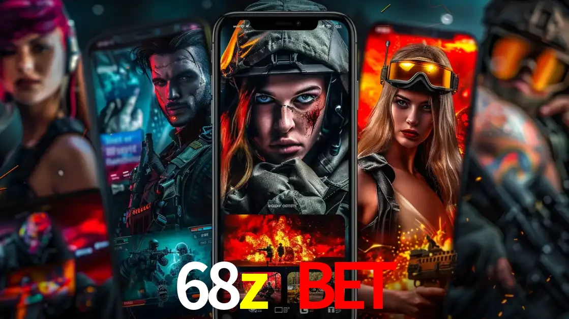 Montagem de telas de celular mostrando diversos personagens, masculinos e femininos, de um jogo de tiro, ilustrando a diversidade de equipes de e-sports para apostar no 68z bet.