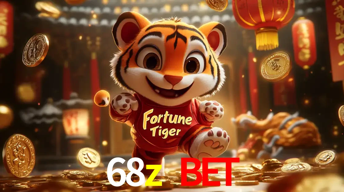 O alegre personagem do Fortune Tiger correndo sobre um caminho de moedas de ouro, simbolizando os grandes prêmios e a diversão do popular jogo de slot do 68z bet.