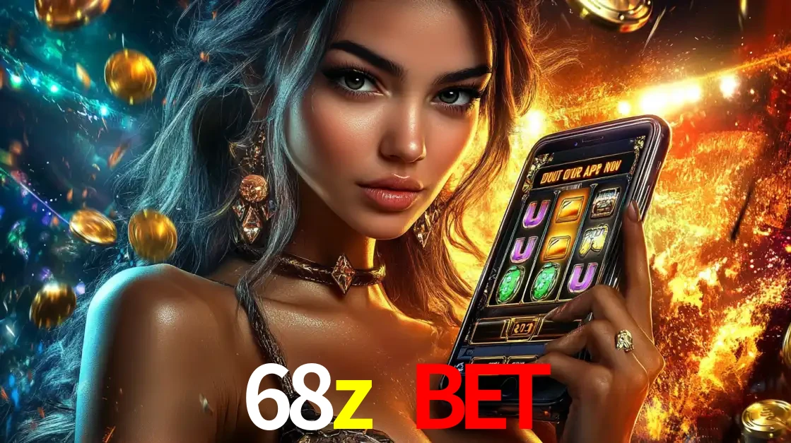 Mulher elegante mostrando um jogo de caça-níqueis em seu smartphone, destacando a experiência de cassino móvel oferecida pelo aplicativo 68z bet.